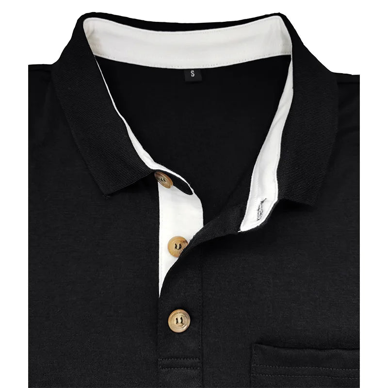 Spring Trend Men's Long Sleeve Casual Tshirt Solid Lapel Button Up Pullover Tops Autumn Turn Down Collar Bottoming Polo Shirt