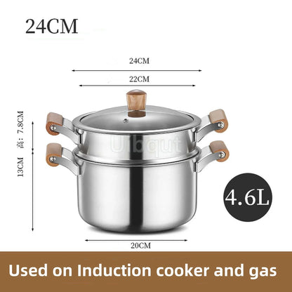 Stainless Steel pot Double Bottom Soup Pot Nonmagnetic Cooking Multi purpose Cookware Non stick Pan Gas cooker used pot hot pot