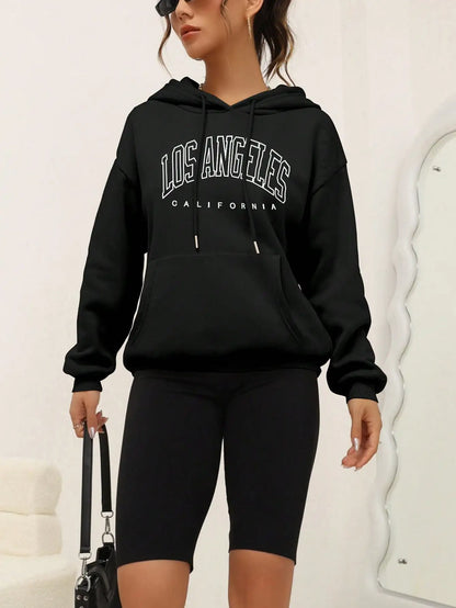 Women's Hoodies Los Angeles California Letter Printing Pocket Hoodie Casual Oversize Long Sleeve Clothes New In sweatshirts
