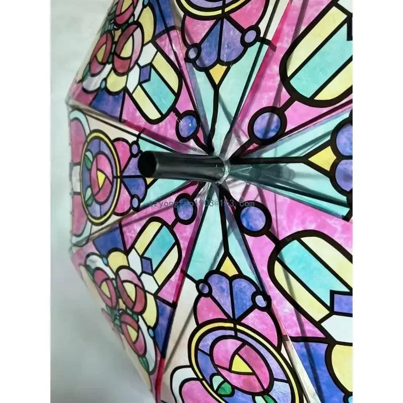 British Wind Rainforest Arch Transparent Umbrella Stained Glass Transparent Umbrella Long Handle Automatic Large Romantic Sunny