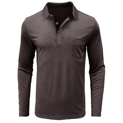 Spring Trend Men's Long Sleeve Casual Tshirt Solid Lapel Button Up Pullover Tops Autumn Turn Down Collar Bottoming Polo Shirt
