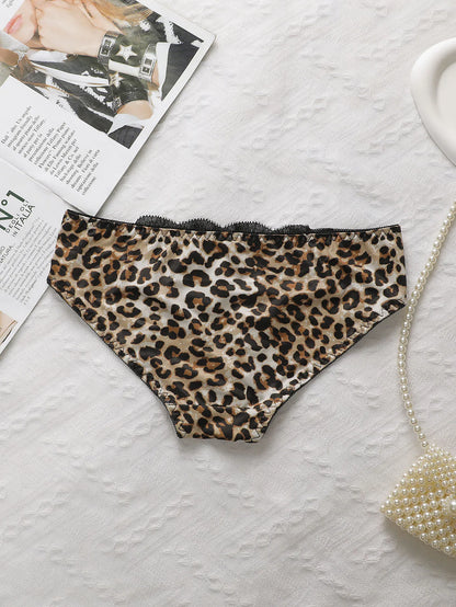 Ladies Leopard Print Lace Bralette Sexy With Steel Ring Lingerie Comfortable Lifting Underwear Triangle Underwear Set B2076