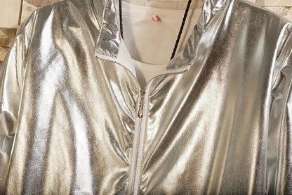 Mens Windbreaker Jackets Nightclub Stage Party Jackets Costume Streetwear Harajuku Hip Hop Reflective Jacket Gold Fashion Coats