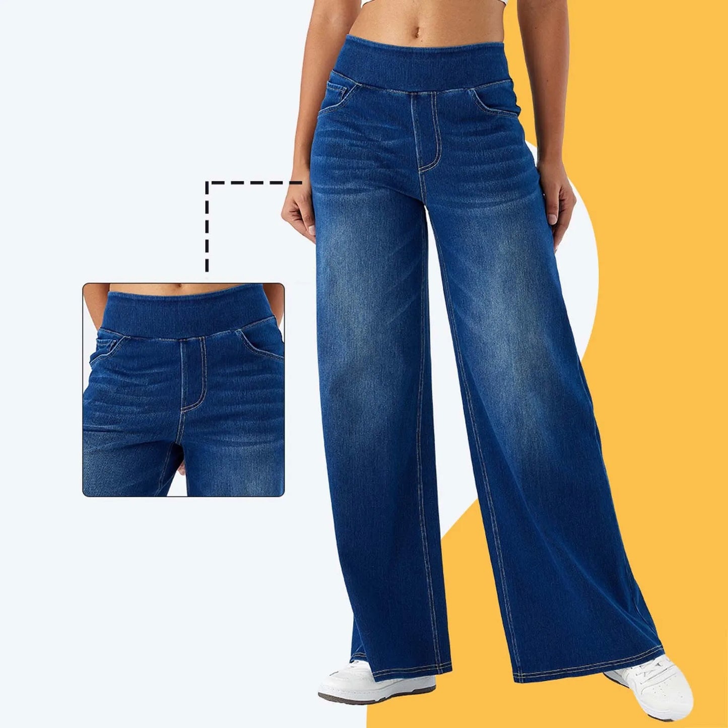Women Baggy Jeans Streetwear High Waist Wide Leg Denim Pants Retro Elastic Waist Blue Loose Female Trousers