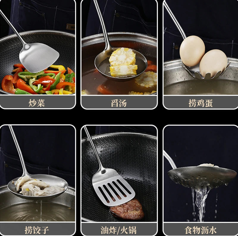 304 Stainless Steel Cooking Spatula Shovel Colander Rice Soup Spoon Thickened Anti-scald Kitchenware Cookware Accessories