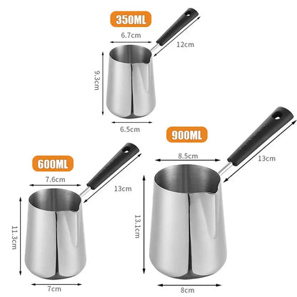 Long Handle Turkish Coffee Pot with Pouring Spout Stainless Steel Milk Butter Warmer Pot Stovetop Chocolate Melting Pan