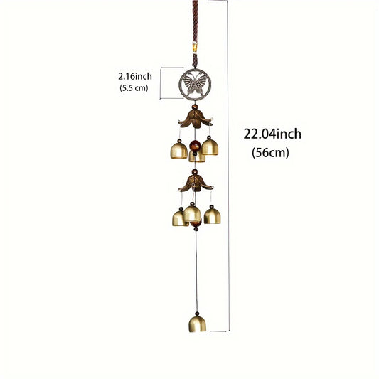 Double Metal Bell Pendant Wind Chime, Brass Color Bell Hanging Decoration, Suitable for Home Patio Wall Hanging, Gift for Friend