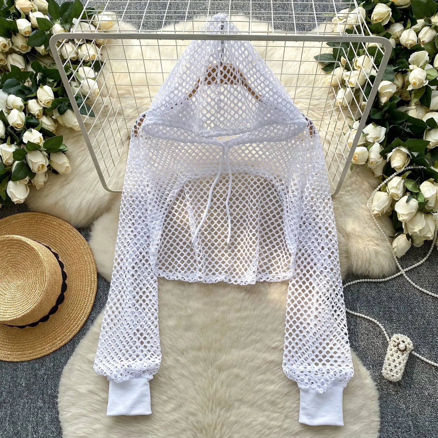 SINGREINY Summer Knitted Hooded Cadigans Women Long Sleeve Thin Streetwear Irregular Outerwear Hollow Out Sun-proof Blouses