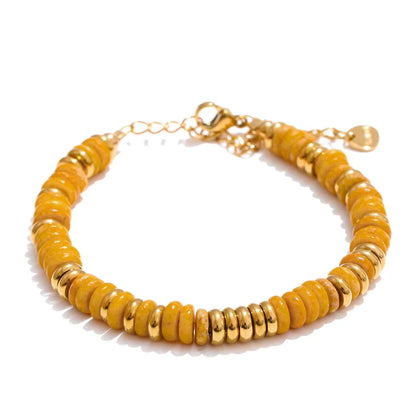 Yhpup Colorful Natural Stone Beads Chain Handmade Bracelet Bangle Waterproof Bohemia Stainless Steel Y2K Trendy Jewelry Gift