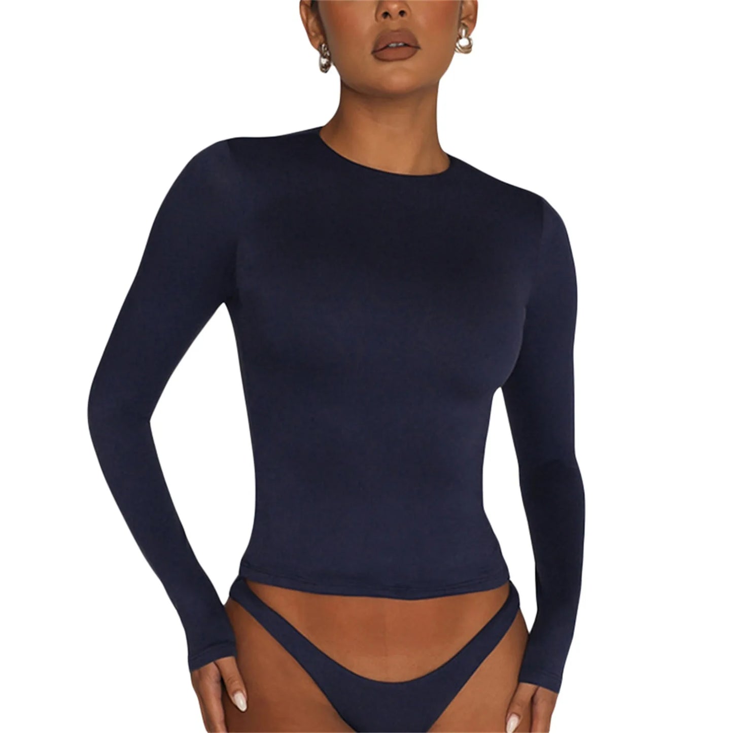 2024 Spring Autumn Women Y2K Pink T-Shirt Causal Long Sleeve Crop Tops O Neck Pullovers Base Tees Bodycon Slim Fit T Shirt