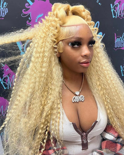 613 Curly Honey Blonde Lace Front Human Hair Wigs Loose Deep Wave 13x6 13×4 HD Water Wave Color Transparent Lace Frontal Wigs