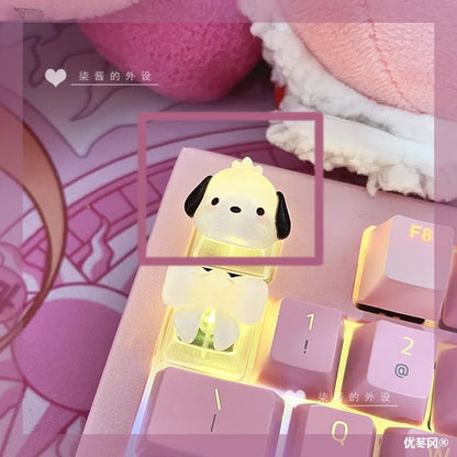 Sanrio Cartoon Animation Translucent HelloKitty Kuromi Melody Pompompurin Girl Cute Mechanical Keyboard Keycap Kawaii Gift