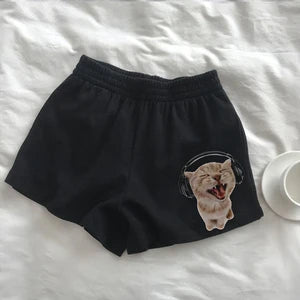 Y2k Loose Women's Shorts High Waist Star Fun Kitten Print Summer Harajuku Fashion Sports Sweatpants Beach Y2K Clothing