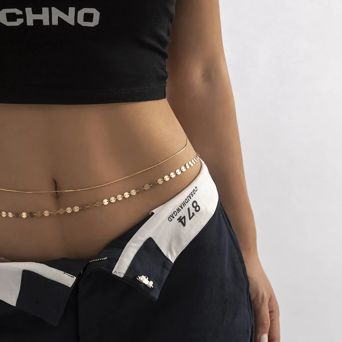 Fashionable and Sexy Round Bead Chain Double Waist Chain Simple Metal Thick Chain Body Chain Women's Belly Waist Decoration