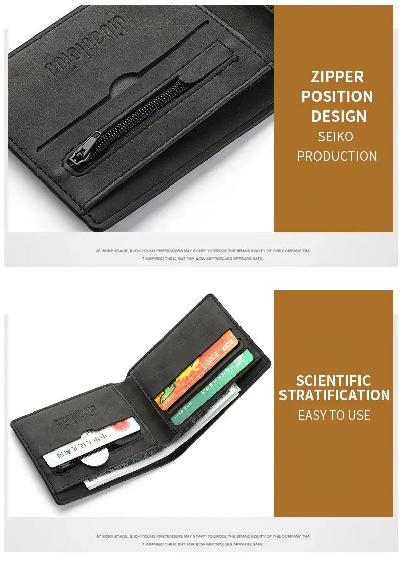 2025 New Wallet Men Short Dollar Clip Zipper Simple Soft Leather Lightweight
