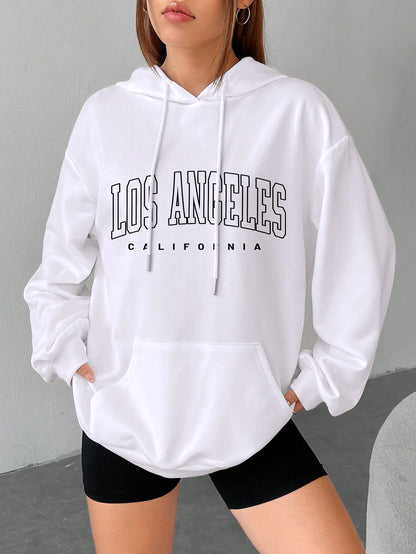 Women's Hoodies Los Angeles California Letter Printing Pocket Hoodie Casual Oversize Long Sleeve Clothes New In sweatshirts