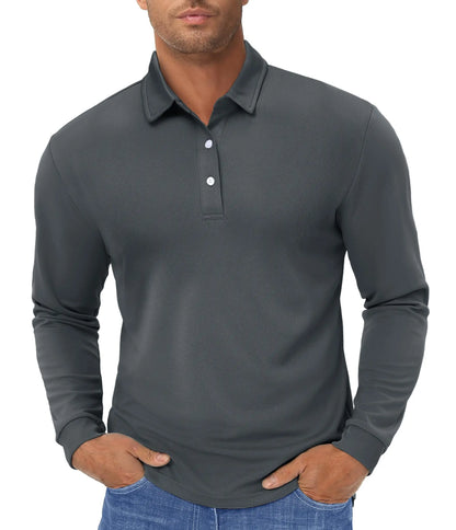 TACVASEN Long Sleeve Polos Quick Dry T-shirts Mens Breathable Sports Tees Casual Golf Polo Shirts Work T-shirt Pullover Tops Man