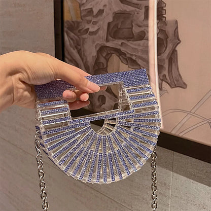 ﻿JIOMAY Half Moon Bag Rhinestone Purse Luxury Designer Handbags Clutch Evening Mini Basket Bling Tote Bag Crystal Wedding Bags