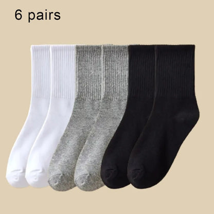 6 Pairs Women's Mid Socks Solid Color Breathable Comfortable In Autumn Winter Sweat Absorbing High-Quality Casual Socks Sports