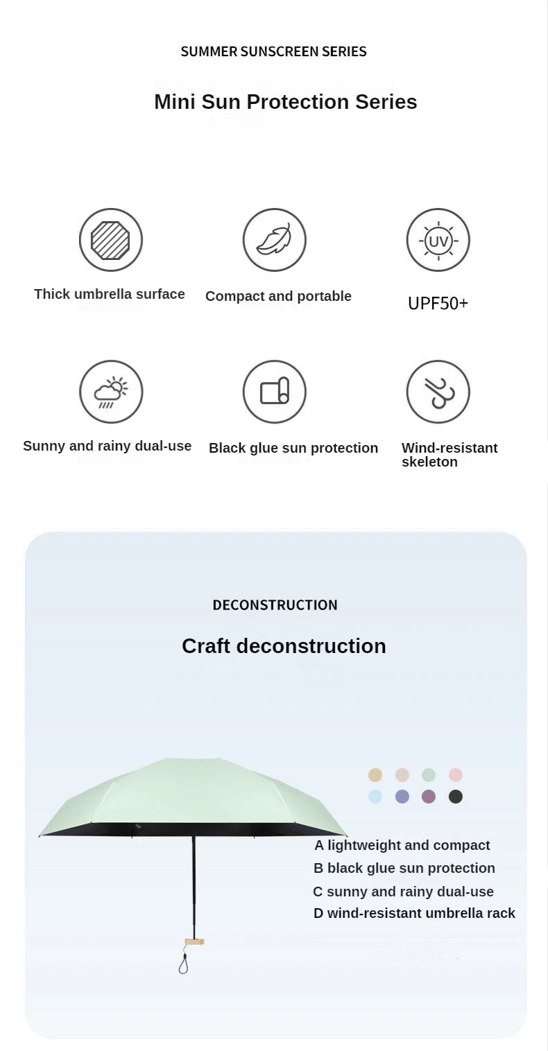 Mini Sun Umbrella Small Pocket Rain Travel Umbrella Vinyl Folding Umbrella UV Protection Sun Shade Pocket Parasol Capsule