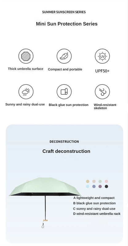 Mini Sun Umbrella Small Pocket Rain Travel Umbrella Vinyl Folding Umbrella UV Protection Sun Shade Pocket Parasol Capsule
