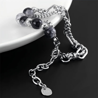 ZAKOL Trendy Ball Crystal Beaded Chain Bracelets For Women Men Black Link Metal Bangles Strand Wristlet Jewelry Gifts Festival