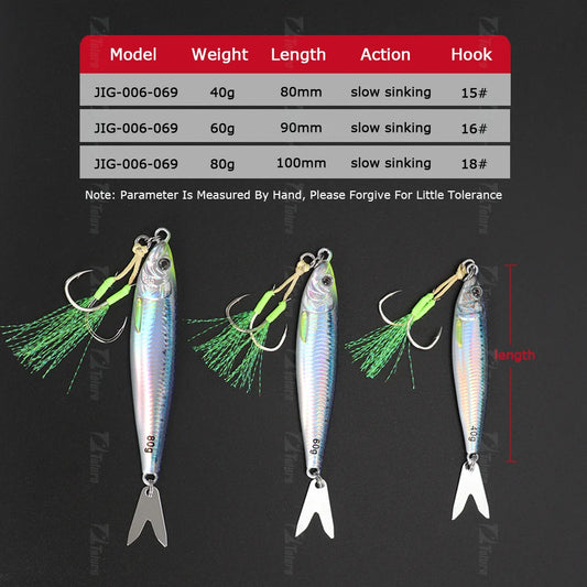 TOLU 2024 NEW 3D Printed Fast Sinking Metal Jig Lure 20g 30g 40g 60g 80g Saltwater Shore Casting Fishing Lure Vertical Metal Jig