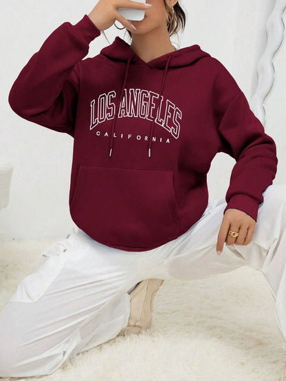 Women's Hoodies Los Angeles California Letter Printing Pocket Hoodie Casual Oversize Long Sleeve Clothes New In sweatshirts