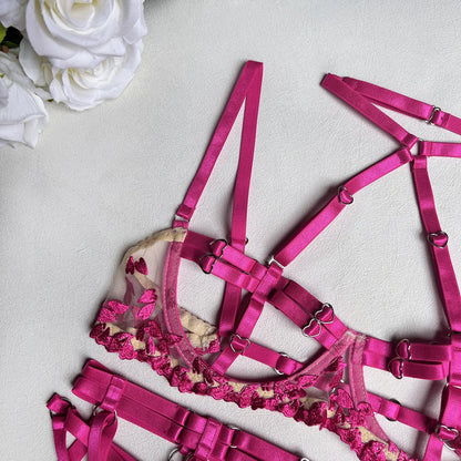 Ellolace Sensual Lingerie Open Bra Kit Push Up Uncensored Fancy Exotic Sets Heart-Shaped Embroidery Fairy Beautiful Underwear