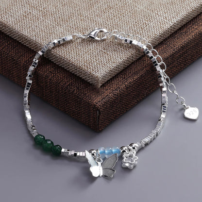 VENTFILLE 925 Sterling Silver Diamond-Studded Butterfly Bracelet Women's Fashion Temperament Flower Adjustable Bracelet