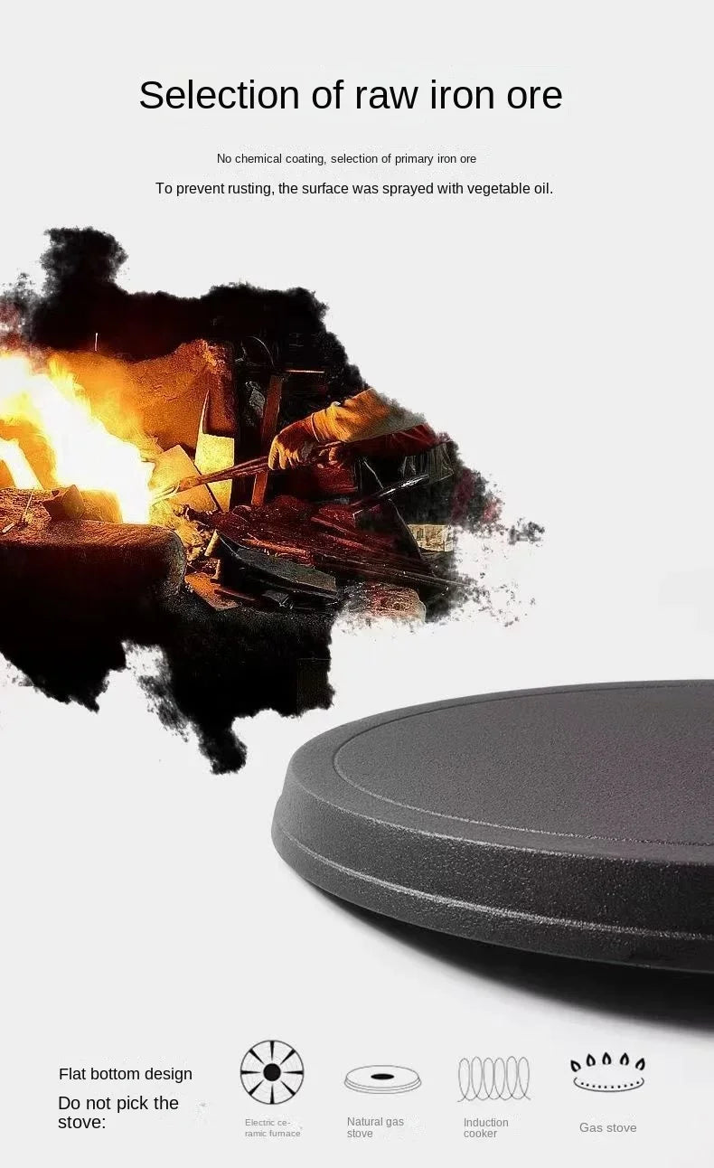 26cm Cast Iron Frying Pan Uncoated Non-stick Egg Pancake Pan Crepe Maker Steak Frying Pot Gas Induction Cooker Kitchen Cookware