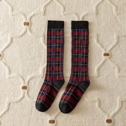 Stockings Women Harajuku Retro Vintage Plaid Long Socks Stocking JK College Style School Girls Cotton Knee Socks Women Stockings