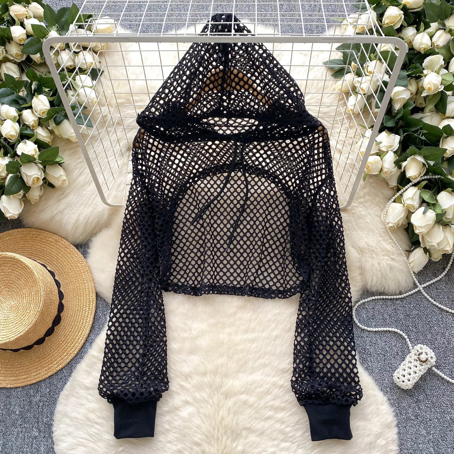 SINGREINY Summer Knitted Hooded Cadigans Women Long Sleeve Thin Streetwear Irregular Outerwear Hollow Out Sun-proof Blouses