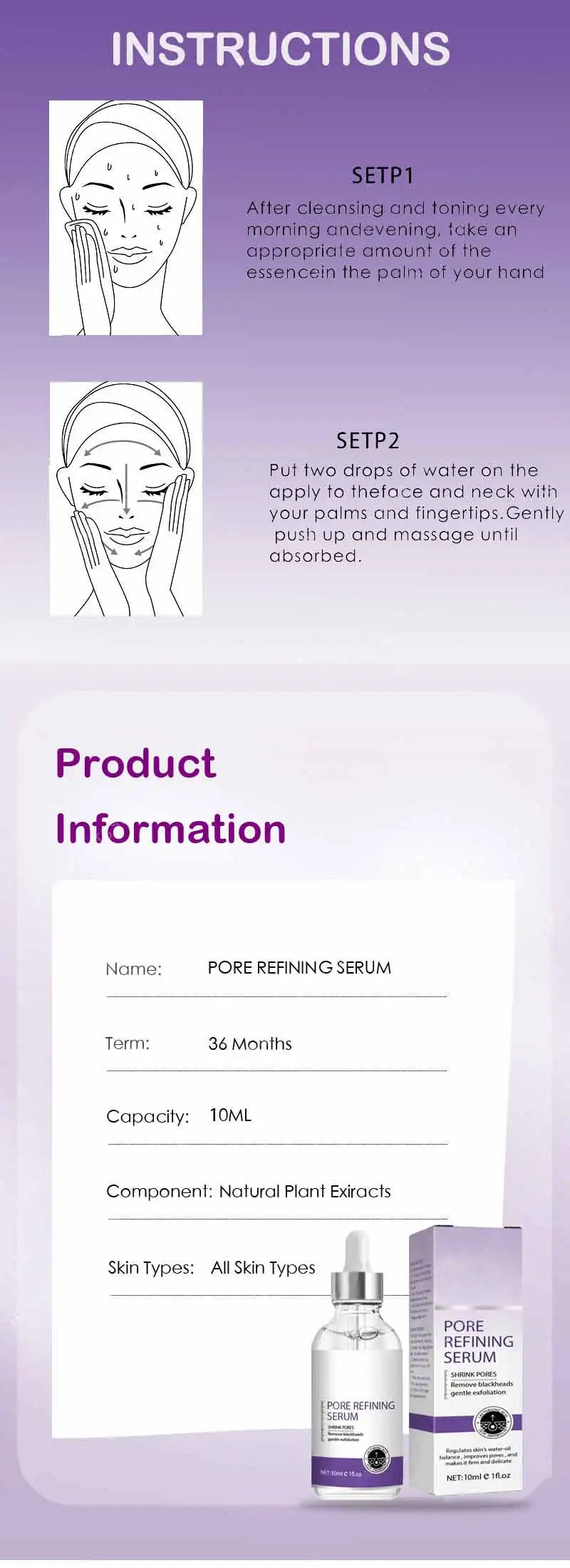 Pore Shrinking Serum Face Removing Large Pores Tightening Repairing Facial Pore Minimizing Essence Skin Care Beauty Firm skin