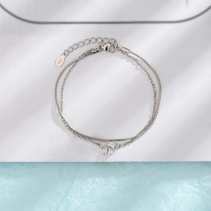 VENTFILLE 925 Sterling Silver Diamond-Studded Butterfly Bracelet Women's Fashion Temperament Flower Adjustable Bracelet