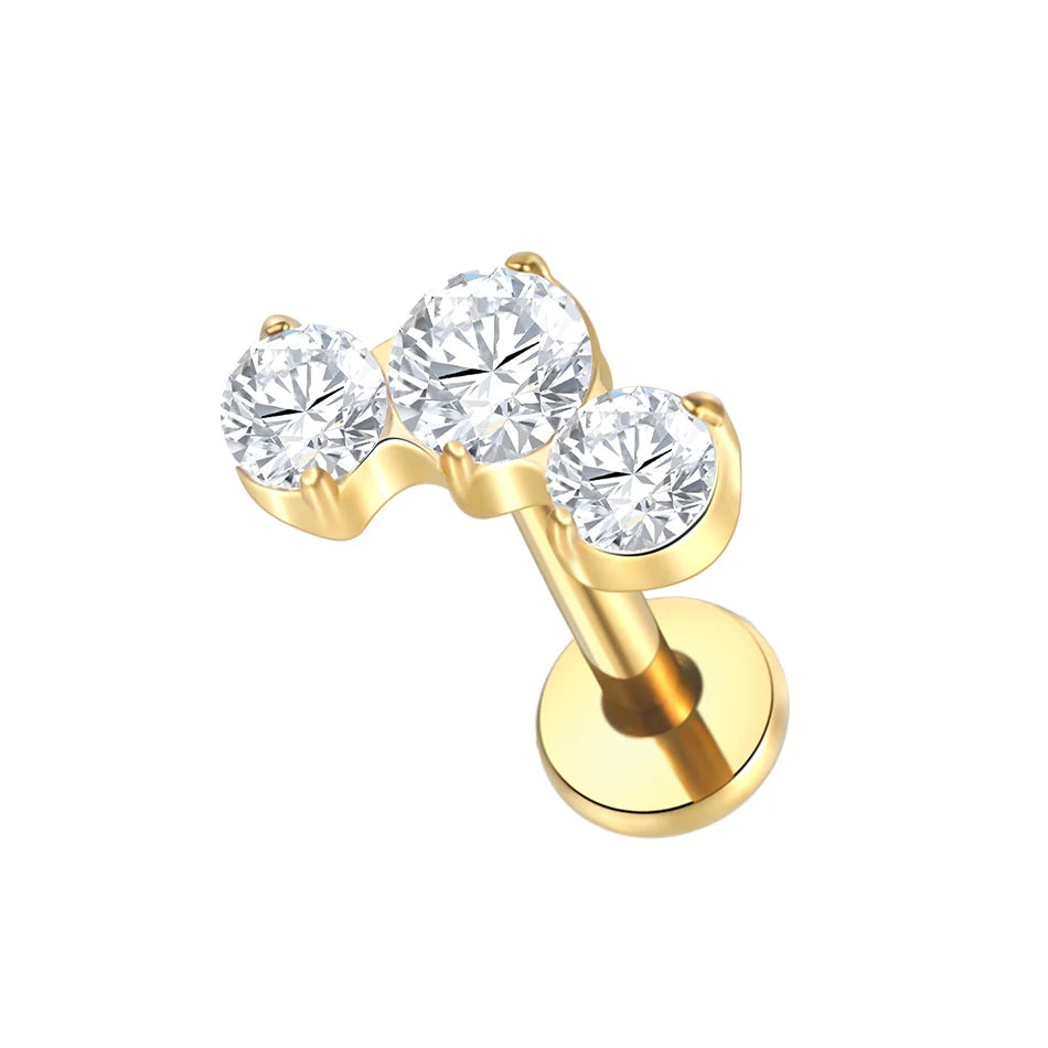 1pcs Titanium Piercing Cross Flower Stud Earring Internally Threaded Cubic Zircon Tragus Helix Piercing Body Jewelry