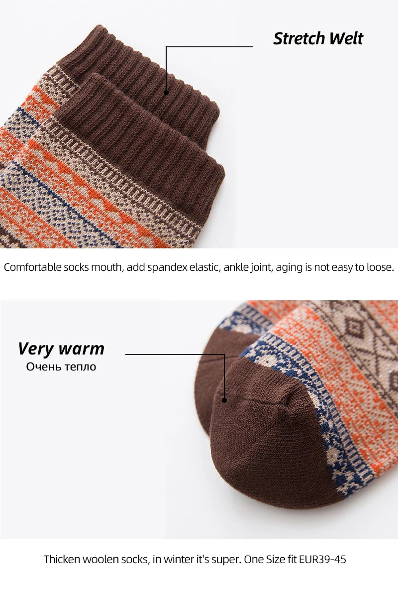 HSS Brand 5 Pairs Winter Men's Socks Thicken Sheep's Wool Socks Warm Men Retro Style Colorful Fashion Man Socks For Snow boots