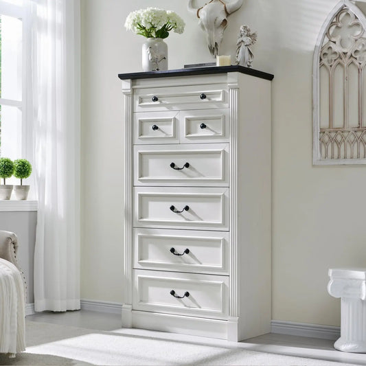 Farmhouse 7 drawer dresser, 57" large Roman column chest of drawers, bedroom, hallway, living room storage dresser.