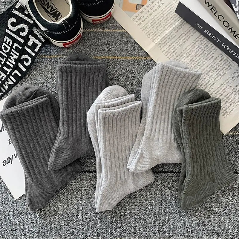 New 5 Pairs Cool Men Black White Warm Socks Set Autumn Winter Male Solid Color Sport Short Socks For Men Dropshipping