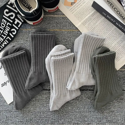 New 5 Pairs Cool Men Black White Warm Socks Set Autumn Winter Male Solid Color Sport Short Socks For Men Dropshipping