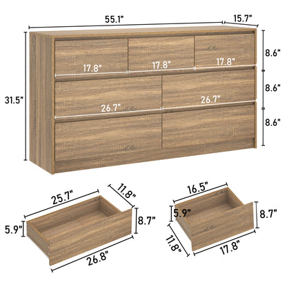 7 Drawer Dresser for Bedroom, 55'' Modern Chest of Drawers for Closet, Wide Drawer Organizer Cabinet for Living Room White/Black