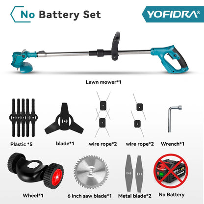 YOFIDRA 100-135cm Electric Lawn Mower Foldable Trimmer Pruning Cutting Garden Power Tool For 21V 18V Battery With 2 Battery