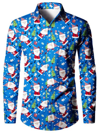 Christmas Festival Theme Men's 3D Printed Formal Shirts Christmas Tree Santa Claus Graphic Long Sleeve Shirt Fashion Men's Shirt