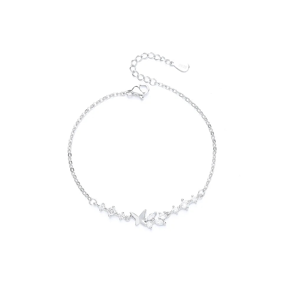 VENTFILLE 925 Sterling Silver Diamond-Studded Butterfly Bracelet Women's Fashion Temperament Flower Adjustable Bracelet