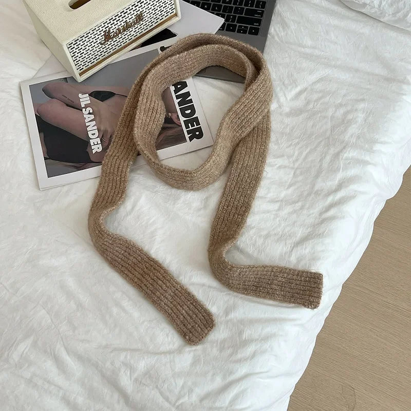 Striped Plush Scarf Women's Niche Design Sense Spice Girl Versatile Decoration Korean Version Thin and Narrow Long Scarf