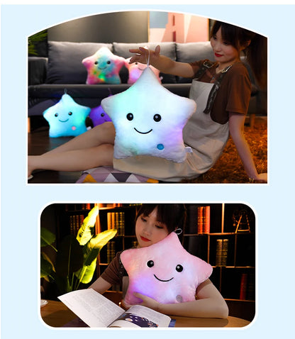 24*22cm Creative Toy Luminous Star Pillow Stuffed Plush Glowing Colorful Stars Cushion Led Light Toys Gift For Kids Children