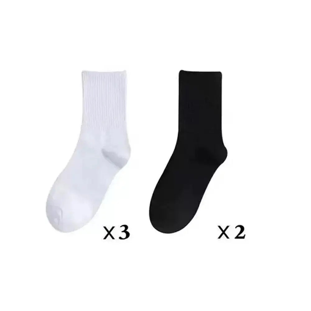 5 Pairs Women White Socks Cotton Harajuku Korean Style Socks For Girl And Boys School Middle Tube Socks