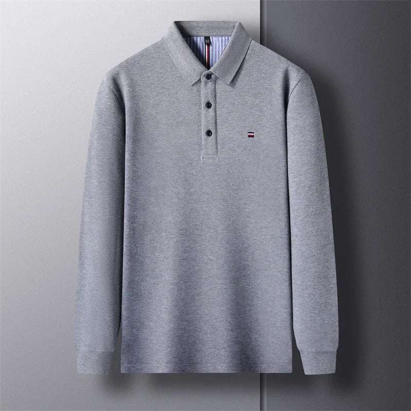 New Men's Casual and Fashionable Embroidered Long Sleeved Polo Shirt Comfortable Breathable and Versatile Summer Top