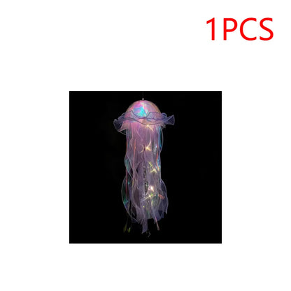 5PCS Jellyfish Bedroom Night Light Lamp Button Battery Hanging Atmosphere Decoration Lamp with Ribbon&Bead for Girl Bedroom 2024