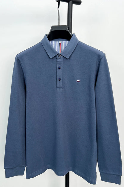 New Men's Casual and Fashionable Embroidered Long Sleeved Polo Shirt Comfortable Breathable and Versatile Summer Top